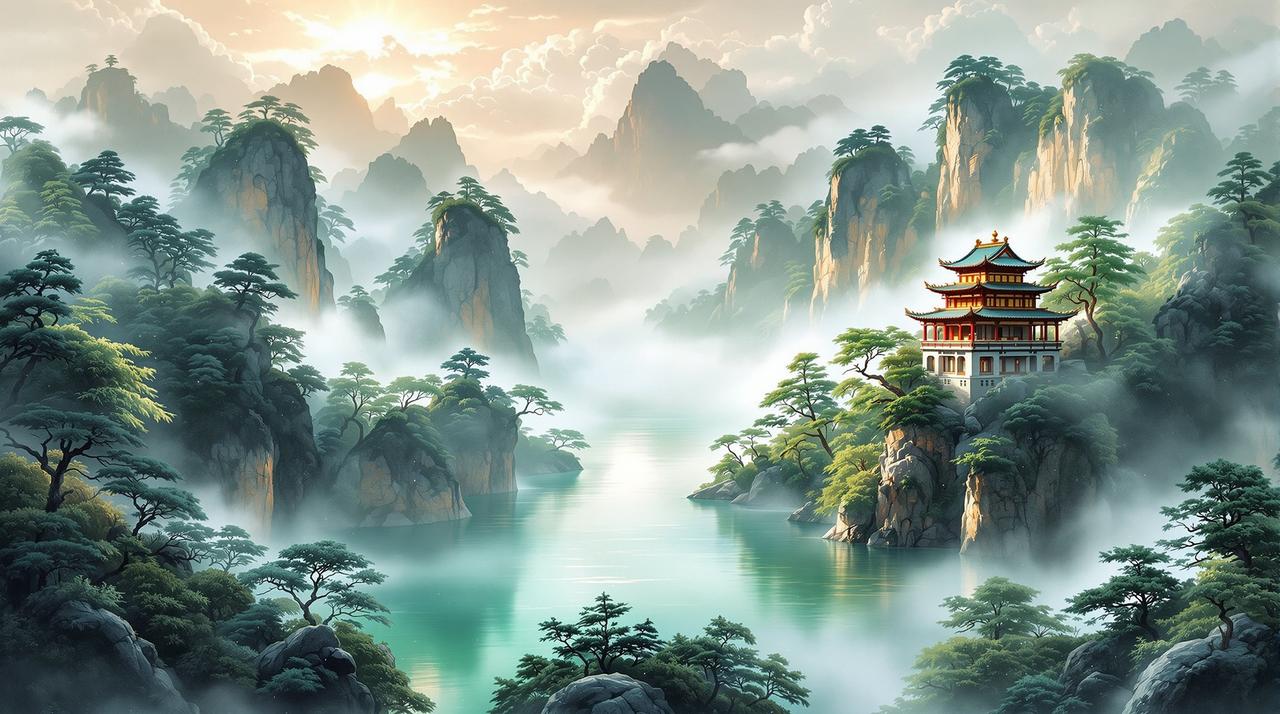 3d同人动漫 - 温润如青瓷的国风天地,东方雅致山水意境
